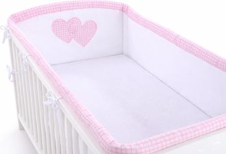 OEM Protector De Cuna Universal Xxl Para Barrotes - Corazones A Cuadros Rosas