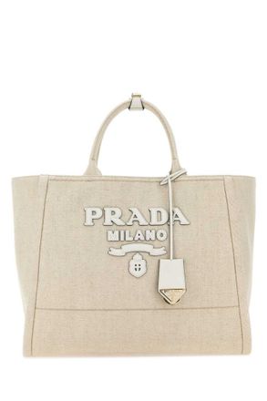 Prada Light Beige Logo-appliqu Large Tote Bag