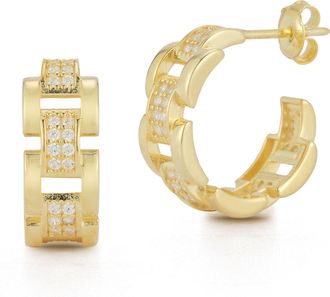 Glaze Jewelry Sterling Silver Pave Link Hoops