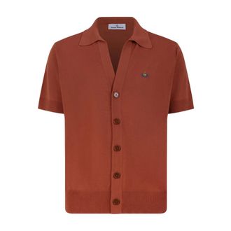 Vivienne Westwood Short Sleeve Shirts, male, Orange, Size: XL V-Neck Cardigan