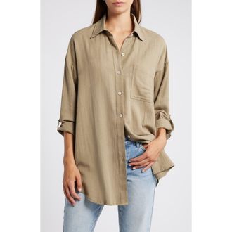 Rip Curl Premium Linen Button-Up Blouse in Olive at Nordstrom, Size X-Large