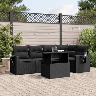 vidaXL Set De Sof&aacute;s De Jard&iacute;n 6 Piezas Y Cojines Rat&aacute;n Sint&eacute;tico Negro Vidaxl