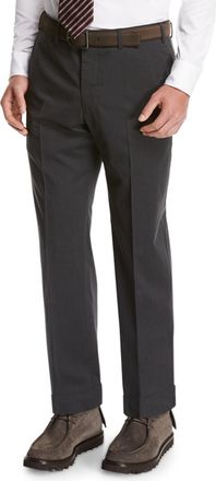 Giorgio Armani Wool Flat-Front Trousers, Gray