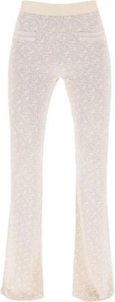 Palm Angels Monogram Lurex Knit Broek - Dames - Wijde Broeken - Beige - S - Polyester - Broeken