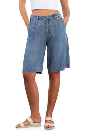 HINT OF BLU Chill Pleated Mid Rise Denim Bermuda Shorts in Atlas Blue at Nordstrom, Size X-Small