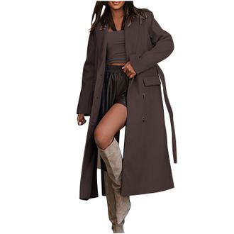 Generic Trench Coat Women Long Tweed Cardigan Shacket Notch Collar Thin Pea Coat Ladies British Style Open Front Windbreaker Ankle Length Oversize Windproof P