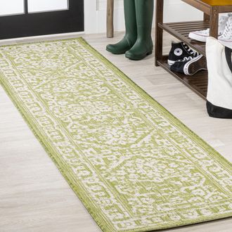 Jonathan Y Designs Malta Bohemian Medallion Textured Weave Indoor/Outdoor Green/Cream Runner Rug