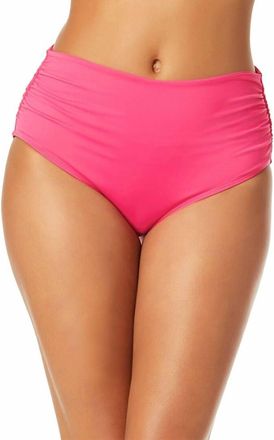 Anne Cole Womens Hi Waist Shirred Bottom In Pink