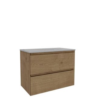 Saniclass Holz Atelier Badkamermeubelset - 80x45x60cm - 2 lades - 1 wasbak - 1 kraangat - overloop - Eiken natural