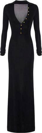 Elisabetta Franchi button-embellishment V-neck maxi dress - Black