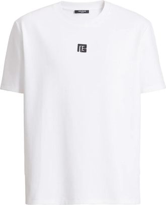 Balmain Geborduurd PB Logo T-shirt - Heren - T-shirts - Wit - 2XL - Katoen - Tops