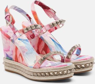 Christian Louboutin Pyra Clou studded floral chin&eacute; espadrille wedges