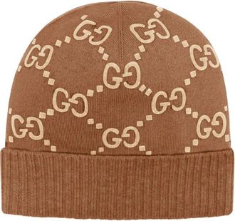 Gucci GG-jacquard cashmere beanie - unisex - Cashmere - S - Brown