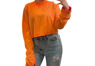 Cotton Citizen Tokyo Crop Shirt In Tangerine Mix