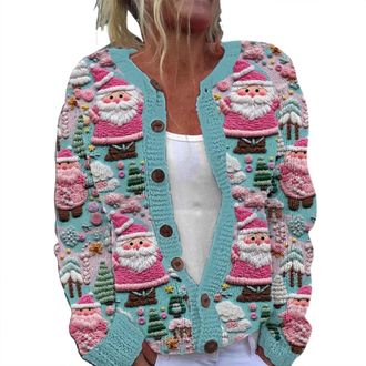 Generic Chunky Knit Cropped Cardigan for Women - Floral Print Long Sleeve V-Neck Open Front Ribbed Cuffs