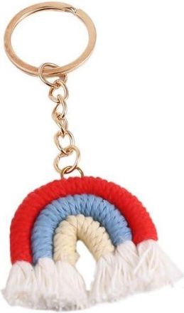 Generic Three Colour Rainbow Handmade Woven Keychain? Cute Knitted Tassel Keyring for Women(Metal & Fabric, Portable Accessory)(Red)