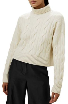 LilySilk Cable Knit Cashmere Turtleneck Sweater in White at Nordstrom, Size Medium