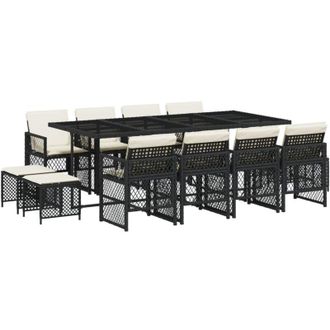 vidaXL Set Comedor De Jard&iacute;n Con Cojines 13 Pzas Rat&aacute;n Sint&eacute;tico Negro Vidaxl