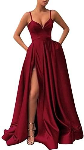 Odizli Combinaison-robe d'été sexy pour femme à bretelles spaghetti dos nu en satin mini-robe de soirée, beige, S