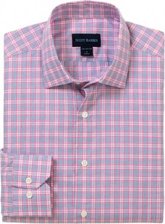 Scott Barber Mens Long Sleeve Newport Poplin Plaid Shirt In Berry