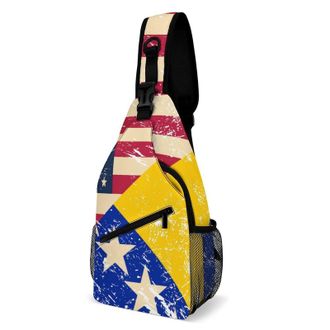 Generic U.S.A And Bosnia And Herzegovina Vintage Flag Unisex Shoulder Bags Casual Crossbody Chest Bag Sling Backpack for Hiking Cycling Travel