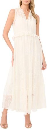 Vince Camuto Embroidered Split Neck Maxi Dress in Toasted Ivory at Nordstrom, Size Xx-Large