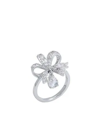 Swarovski Volta cocktail ring, Bow, Small, White, Rhodium plated