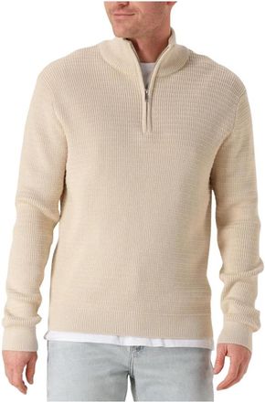 Selected Beige Gebreide Half Zip Trui - Heren - Coltruien - Beige - XL - Truien & Vesten