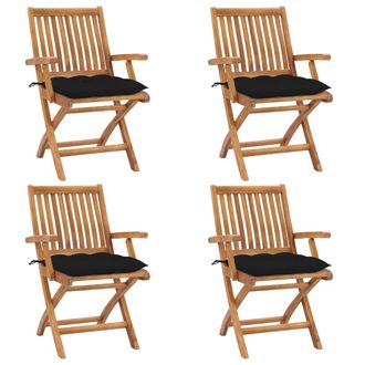 vidaXL Sillas De Jard&iacute;n Plegables 4 Uds Madera Maciza Teca Con Cojines Vidaxl