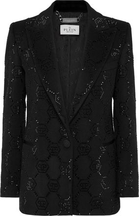 Philipp Plein Wool Boxy Blazer Strass Monogram