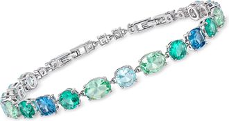 Ross-Simons Rhodium-Plated Bracelet With Simulated Tonal Blue Gemstones and. Czs