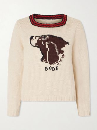 Bode Pullover In Misto Cotone Pima E Lana Merino A Intarsio Spaniel - Crema
