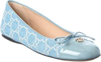 Gucci Gg Embellished Denim & Patent Ballet Flat