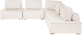 Beliani 5 Seater Left-Hand Modular Corner Sofa Off-White Fabric Upholstery Wooden Legs L-Shaped Living Room Modern TIBRO