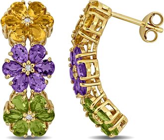 Mimi & Max 5 1/3ct TGW Amethyst, Citrine, Peridot White Topaz Flower Drop Earrings Yellow Silver