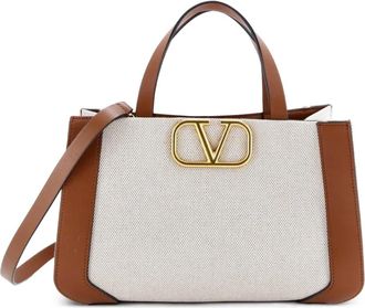 Valentino Garavani VLogo Shopper Canvas and Leather Small tote bag - Bruin