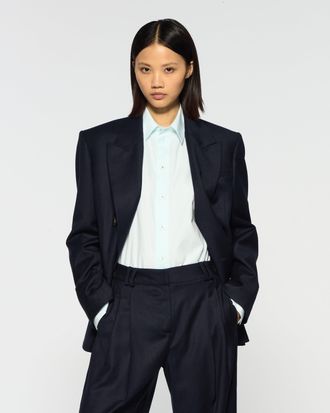 Serena Bute Cashmere Blend Double Breasted Blazer - Navy Blue