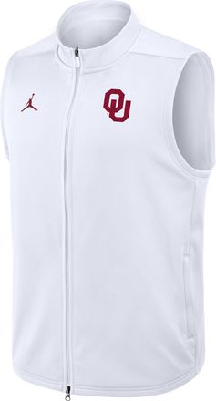 Nike Jordan Mens Oklahoma Primetime Victory Jordan Brand Therma-FIT College Full-Zip Vest in White | 0JOJ10AOKN-3VN