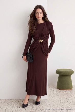 Trendyol Modest Dames Bruin Effen Maxi Lang Bodycon Modest Jurken