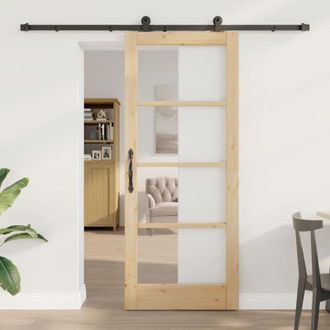 vidaXL Vidaxl - Puerta Corredera Manual Marr&oacute;n 83 X 202 Cm Madera Y Metal