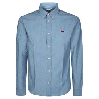 Maison Kitsun&eacute; Camicia Regular Fit Fox - Heren - Casual Overhemden - Blauw - S - Overhemden
