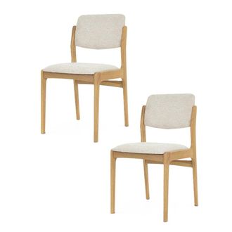 Woodek Lote de 2 sillas en roble macizo, asiento beige