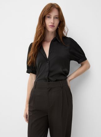 Contemporaine Womens Puff-sleeved satiny loose shirt