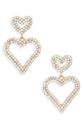 Leith Valentines Day Heart Drop Earrings in Clear- Gold at Nordstrom Rack