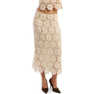 Bardot Veneta Crochet Cotton Midi Skirt in Lite Beige at Nordstrom, Size Large