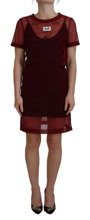 Dolce & Gabbana Womens Mesh Mini Dress Burgundy Style - Dark Red Silk - Size EU 40 (Womens)