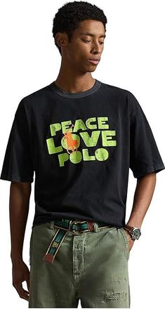 Polo Ralph Lauren Classic Fit Peace Love Polo T-Shirt Mens Clothing Polo Black : 2XL, Cotton