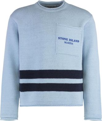 Stone Island Light Blue Crew Neck Logo Sweater