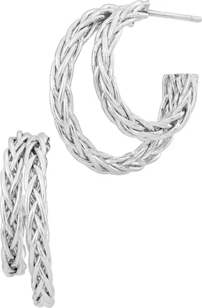 Savvy Cie Jewels RHODIUM PLATED DOUBLE ROPE C HOOP EARRINGS