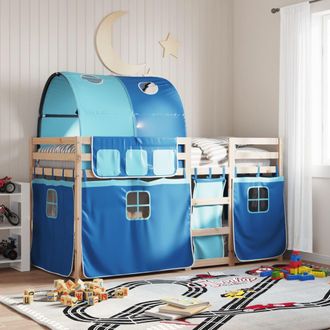 vidaXL Vidaxl - Litera Con Cortinas Madera Maciza De Pino Azul 90x190 Cm